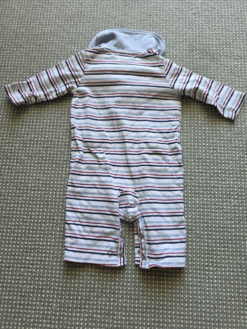 Janie and Jack Striped Romper in White, Blue and Red Accent